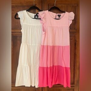 (2) JCrew Pink Tiered & White Ruffle Sleeve Babydoll Dress |Size 0 | Preowned